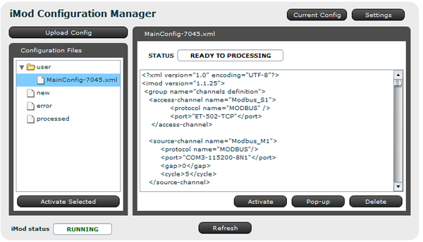 iMod Configuration Manager PrintScreen
