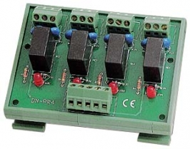 4 Channels Power Relay Module, 1 Contact Form C with Protection, DIN Rail Mounting, board, 4x DO