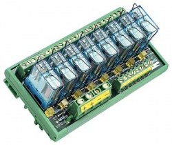 8 Channels Power Relay Module, 1 Contact Form C, with DIN-Rail Mounting Kit, board, 8x DO