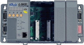 Wbudowany kontroler Modbus/TCP, CPU 80MHz, 512kb Flash, 512kb SRAM, 2x RS-232, 1x RS-232/485, Ethernet 10BaseT, 7-segmentowy wywietlacz, Mini OS7, Modbus/TCP, 4 sloty rozszerze