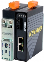 Unmanaged Industrial Media Converter, DIN-Rail mounting, 1x 100Base-FX single mode, 2x 10/100Base-TX RJ45, Telnet, WT-40+85, dual power inputs
