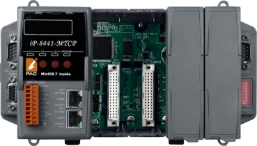 8-slot embedded controller, MiniOS7, CPU 80186 80 MHz, SRAM 768 KB, 512 KB Flash, 2x 10/100 Base-TX, 5x COM, Modbus