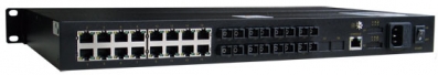 Managed Ethernet switch with 4x 100Base-FX ports, multi mode, FC/SC/ST connector, 20x 10/100Base-T(X) ports, RJ45 connector, rack mounting, 12VDC, 24VDC, 48VDC, 110VDC, 110VAC/220VAC/220VDC, single power supply, -40 to 85°C operating temperature