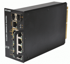 Managed traffic Ethernet switch with 2x Gigabit SFP slots, 1x 10/100/1000Base-T(X) ports, RJ45 connector and 7 10/100Base-T(X) ports, RJ45 connector, 9-36VDC, -40 to 85 C operating temperature, 1000Base-FX